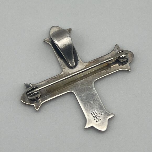 Vintage James Avery Sterling Silver Maganimiter Crucen Sustine Cross Pendant Pin - Picture 3 of 5